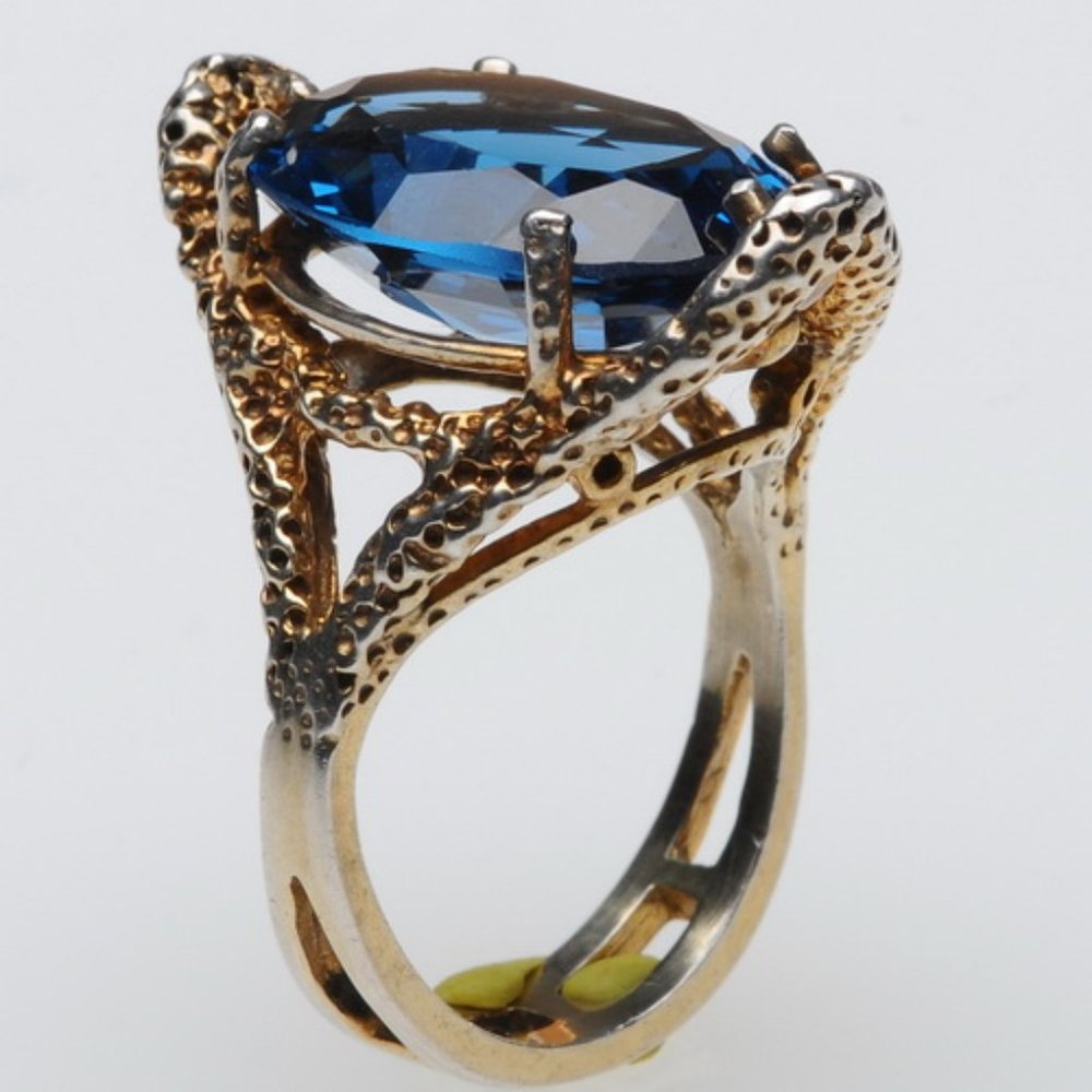 Gold Dusted Sterling Silver Blue Topaz Ring - 6-1/2